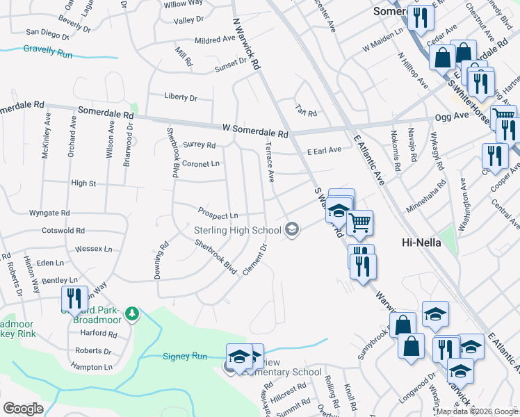 map of restaurants, bars, coffee shops, grocery stores, and more near 62 Clement Drive in Somerdale