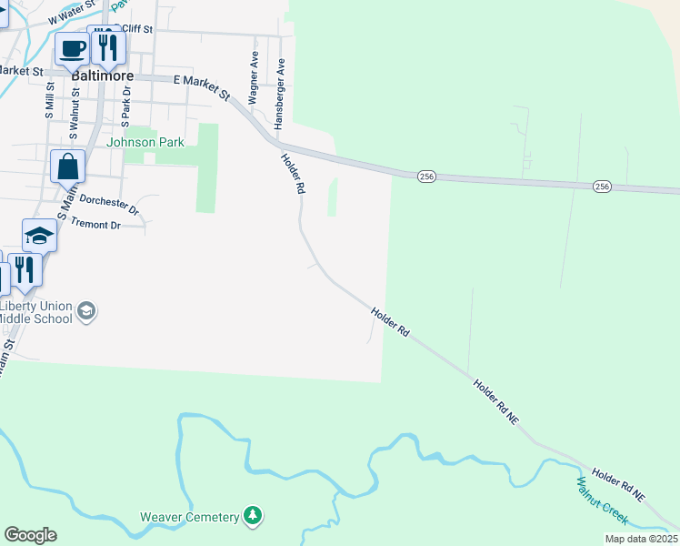 map of restaurants, bars, coffee shops, grocery stores, and more near 256 Holder Road Northeast in Baltimore