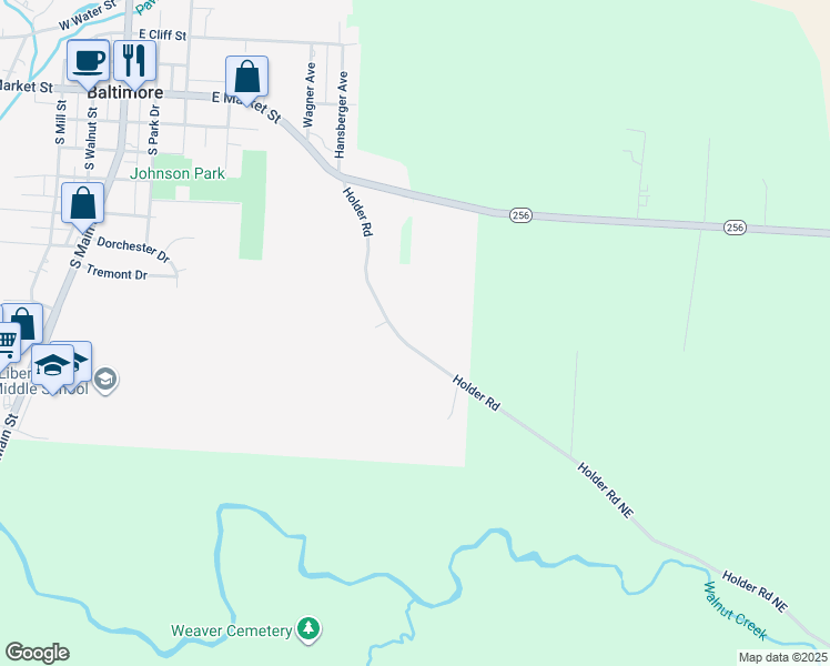 map of restaurants, bars, coffee shops, grocery stores, and more near 256 Holder Road Northeast in Baltimore