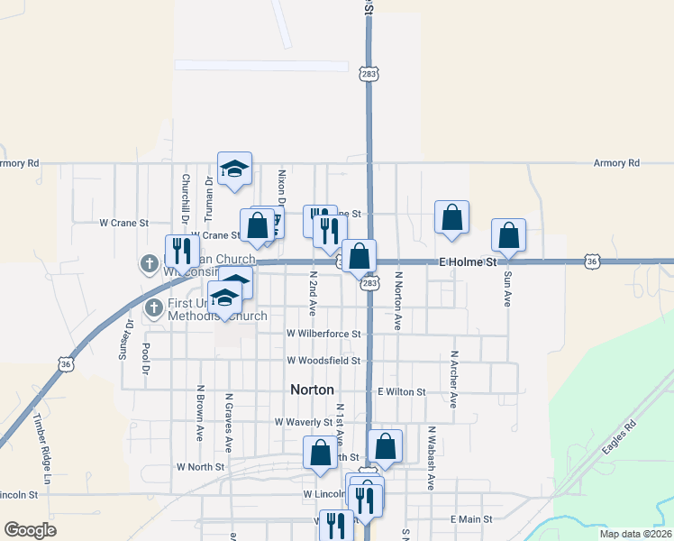 map of restaurants, bars, coffee shops, grocery stores, and more near 200-298 West Holme Street in Norton
