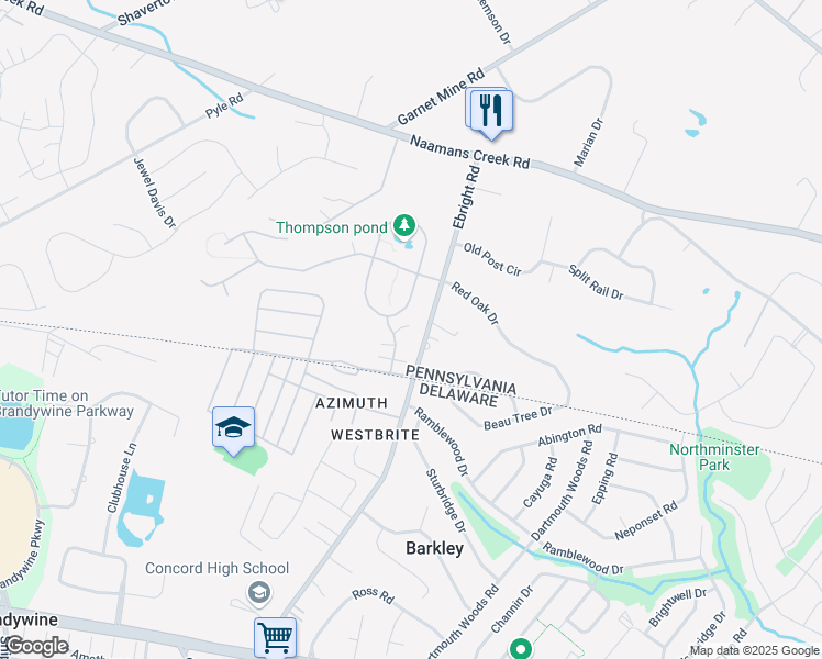 map of restaurants, bars, coffee shops, grocery stores, and more near 408 Half Mile Post South in Garnet Valley