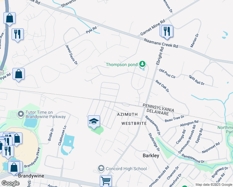 map of restaurants, bars, coffee shops, grocery stores, and more near 226 Horseshoe Drive in Garnet Valley