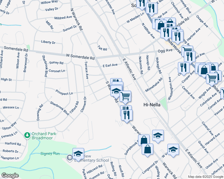 map of restaurants, bars, coffee shops, grocery stores, and more near 306 South Warwick Road in Somerdale