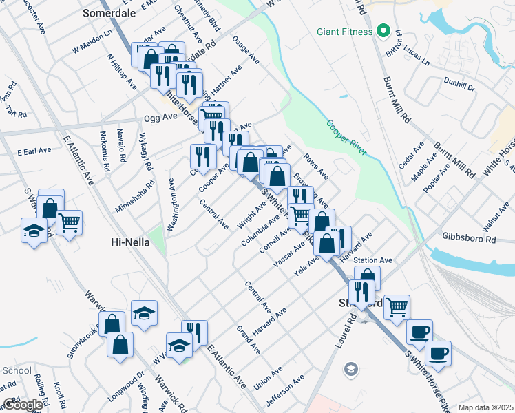 map of restaurants, bars, coffee shops, grocery stores, and more near 1 Wright Avenue in Stratford