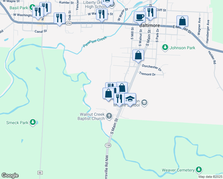map of restaurants, bars, coffee shops, grocery stores, and more near 120 Vivian Lane in Baltimore