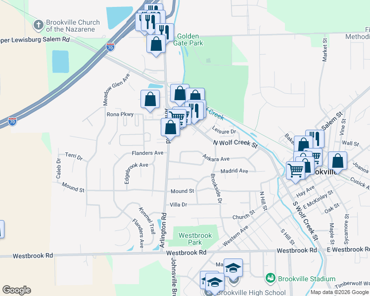 map of restaurants, bars, coffee shops, grocery stores, and more near 140 Ankara Avenue in Brookville