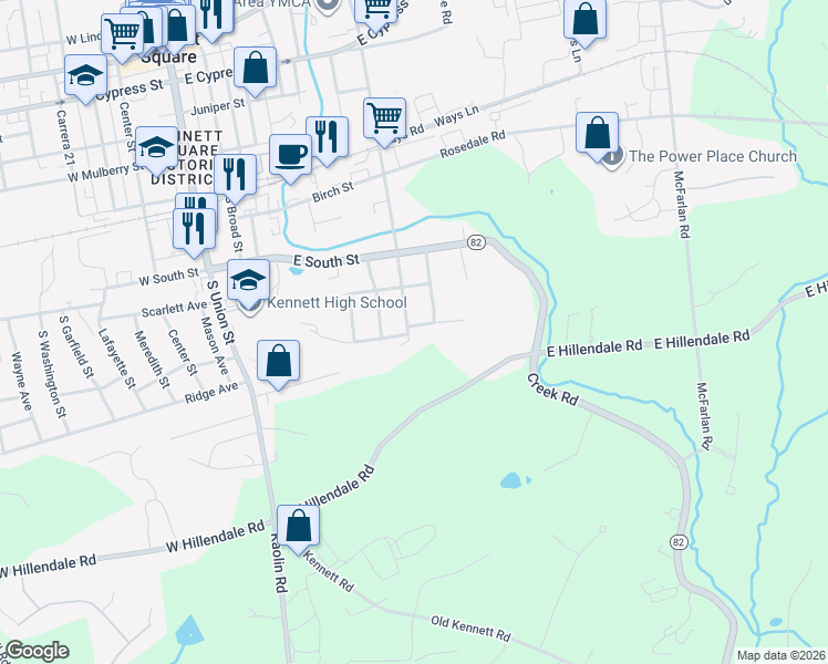 map of restaurants, bars, coffee shops, grocery stores, and more near 504 Southview Avenue in Kennett Square
