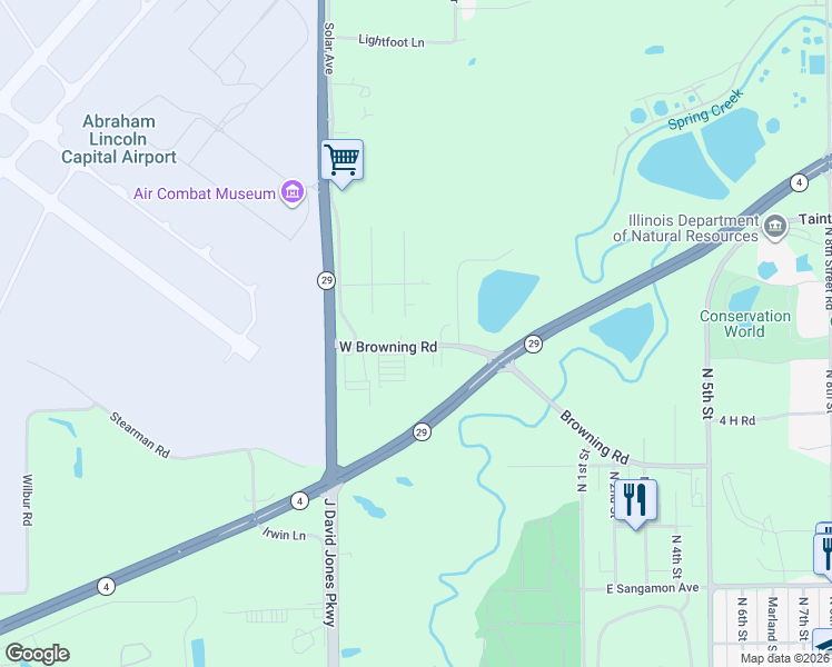 map of restaurants, bars, coffee shops, grocery stores, and more near 413 West Browning Road in Springfield