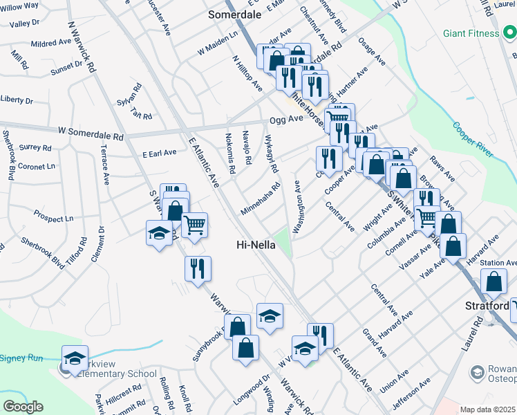 map of restaurants, bars, coffee shops, grocery stores, and more near 38 Minnehaha Road in Somerdale