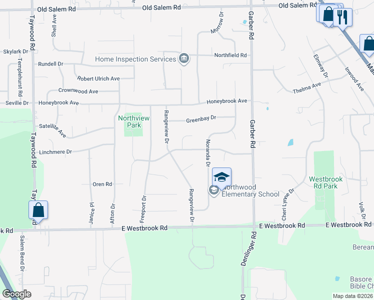 map of restaurants, bars, coffee shops, grocery stores, and more near 3966 Willow Creek Drive in Dayton