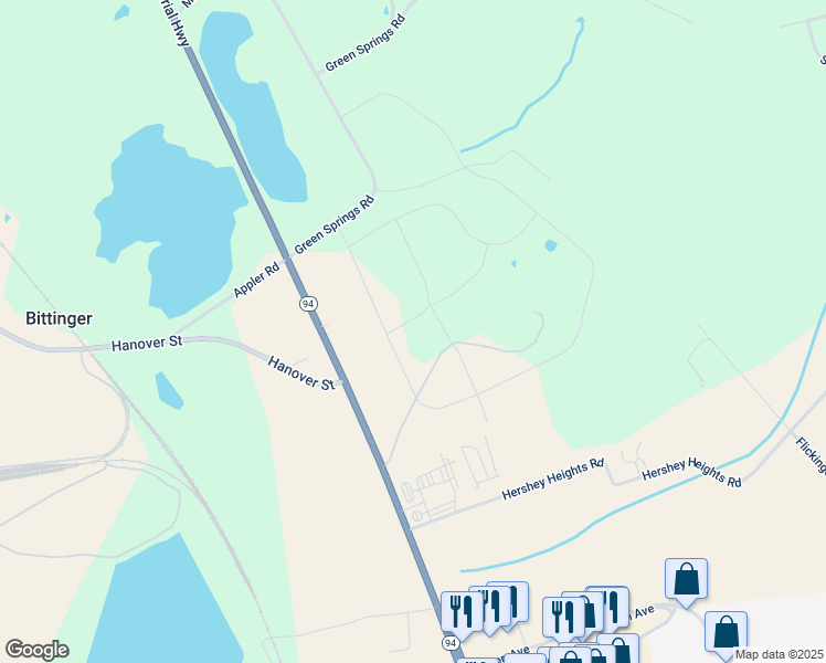 map of restaurants, bars, coffee shops, grocery stores, and more near Antietam Run in Adams County