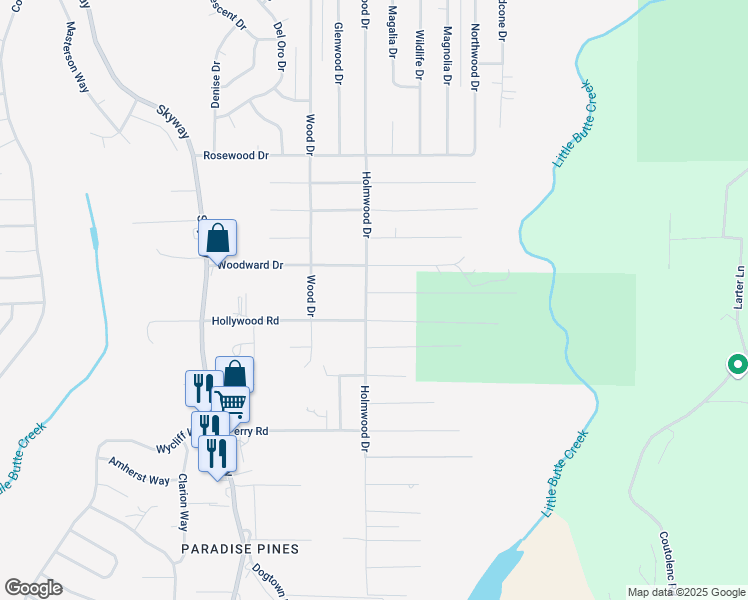 map of restaurants, bars, coffee shops, grocery stores, and more near 14568 Holmwood Drive in Magalia