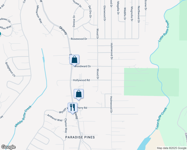 map of restaurants, bars, coffee shops, grocery stores, and more near 6488 Boulder Drive in Magalia
