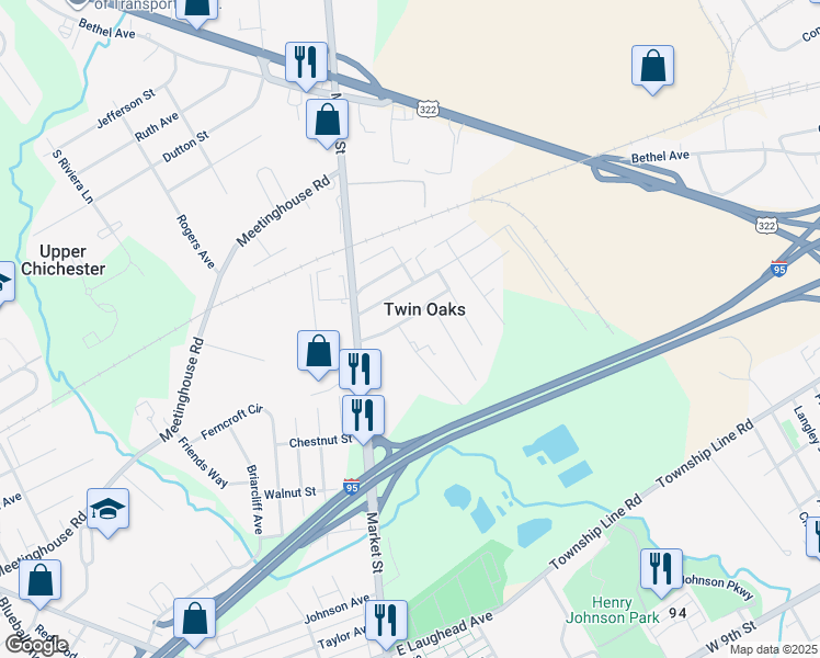 map of restaurants, bars, coffee shops, grocery stores, and more near 101 Washington Avenue in Upper Chichester