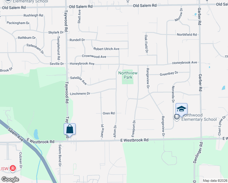 map of restaurants, bars, coffee shops, grocery stores, and more near 6380 Afton Drive in Dayton