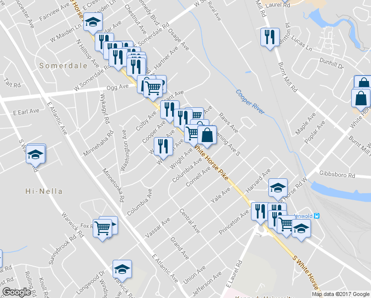 map of restaurants, bars, coffee shops, grocery stores, and more near 1 Wright Avenue in Stratford