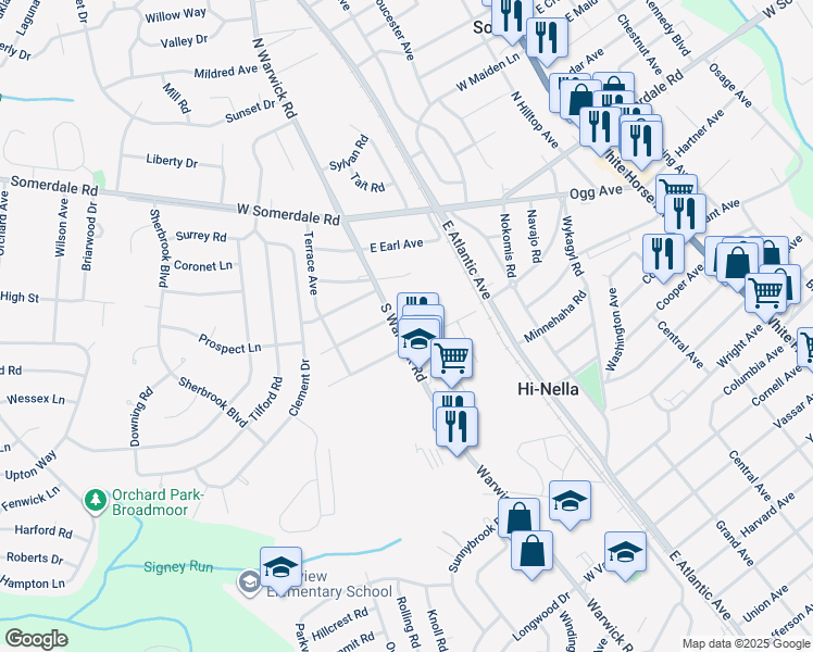 map of restaurants, bars, coffee shops, grocery stores, and more near 306 S Warwick Rd in Somerdale