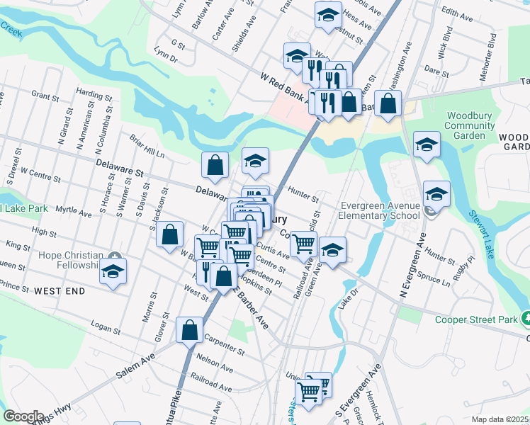 map of restaurants, bars, coffee shops, grocery stores, and more near in Woodbury