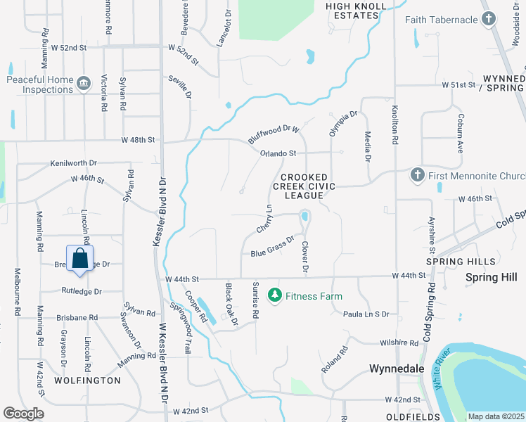 map of restaurants, bars, coffee shops, grocery stores, and more near 2628 Will Crest Drive in Indianapolis