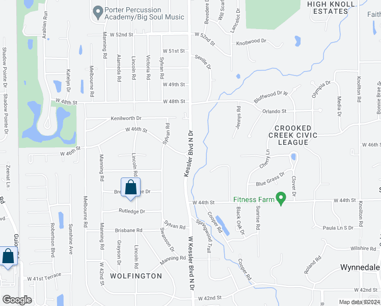 map of restaurants, bars, coffee shops, grocery stores, and more near 4725 West Kessler Boulevard North Drive in Indianapolis
