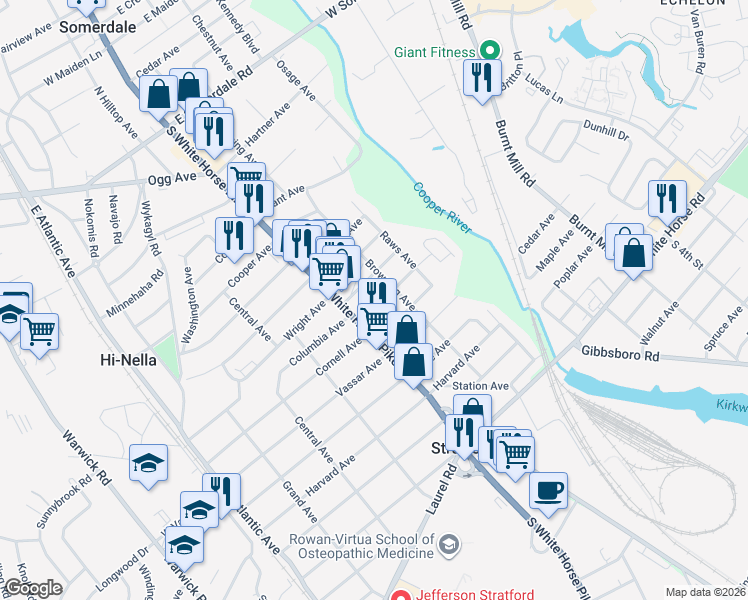 map of restaurants, bars, coffee shops, grocery stores, and more near 1 Cornell Avenue in Somerdale