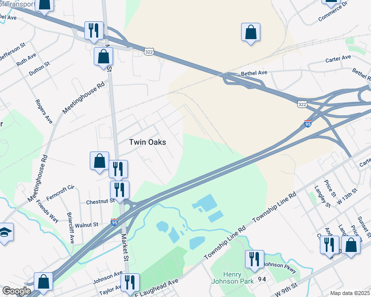 map of restaurants, bars, coffee shops, grocery stores, and more near 2339 Monroe Avenue in Upper Chichester