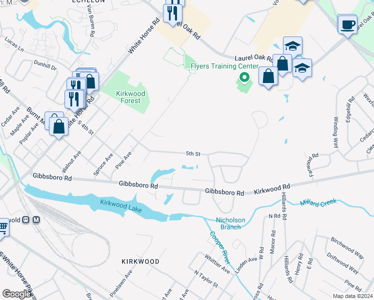 map of restaurants, bars, coffee shops, grocery stores, and more near 3018 5th Street in Voorhees Township