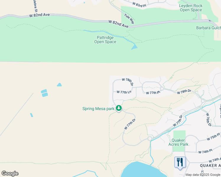 map of restaurants, bars, coffee shops, grocery stores, and more near 18057 West 78th Drive in Arvada