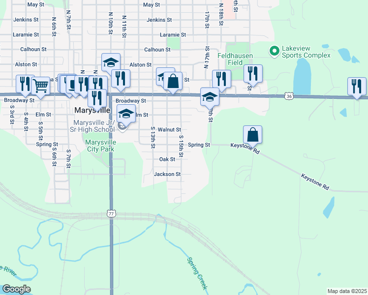 map of restaurants, bars, coffee shops, grocery stores, and more near 400 South 15th Street in Marysville