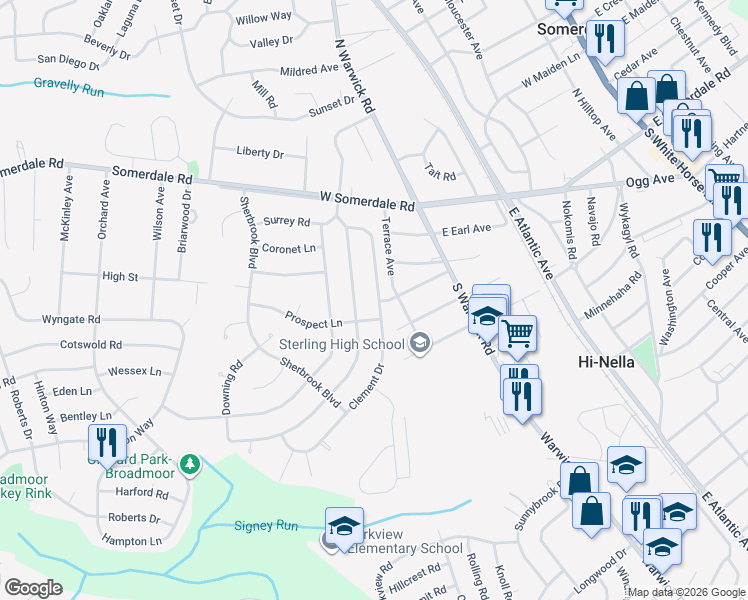 map of restaurants, bars, coffee shops, grocery stores, and more near 62 Clement Drive in Somerdale