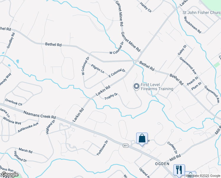 map of restaurants, bars, coffee shops, grocery stores, and more near 2531 Larkin Road in Boothwyn