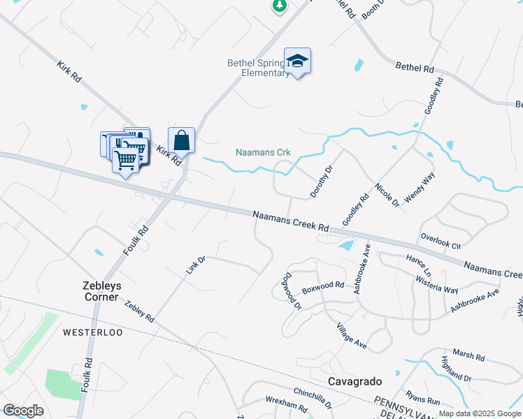 map of restaurants, bars, coffee shops, grocery stores, and more near 1474 Naamans Creek Road in Garnet Valley