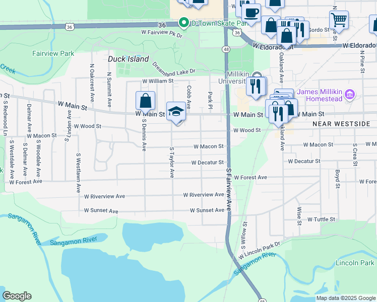 map of restaurants, bars, coffee shops, grocery stores, and more near 1415 West Forest Avenue in Decatur