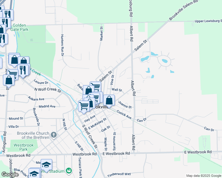 map of restaurants, bars, coffee shops, grocery stores, and more near 101 Wall Street in Brookville