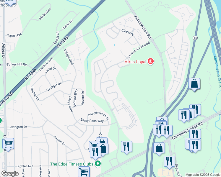 map of restaurants, bars, coffee shops, grocery stores, and more near 153 Chancellor Drive in Deptford Township