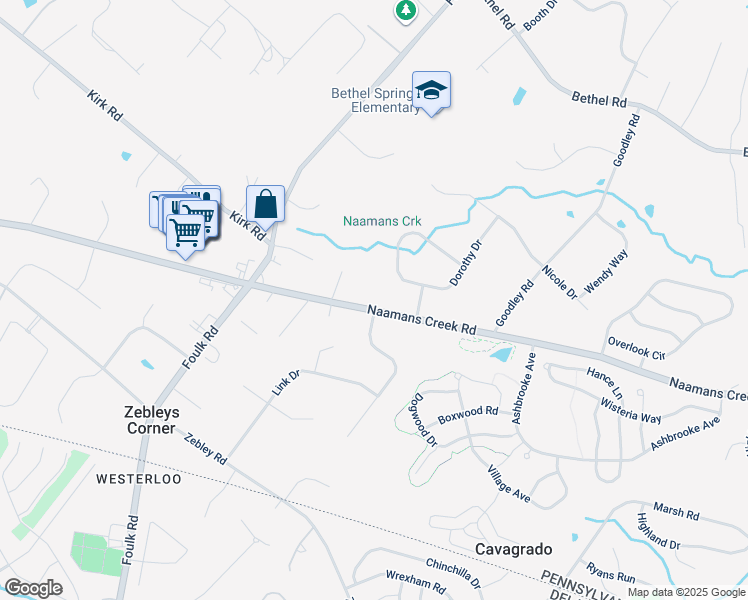 map of restaurants, bars, coffee shops, grocery stores, and more near 1474 Naamans Creek Road in Garnet Valley