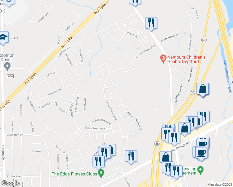 map of restaurants, bars, coffee shops, grocery stores, and more near 149 Chancellor Drive in Deptford Township