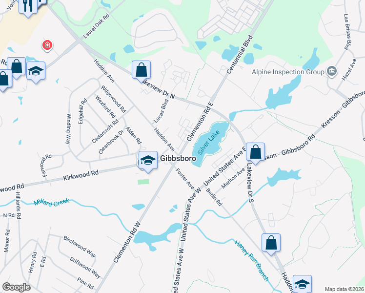 map of restaurants, bars, coffee shops, grocery stores, and more near 10 Clementon Road West in Gibbsboro