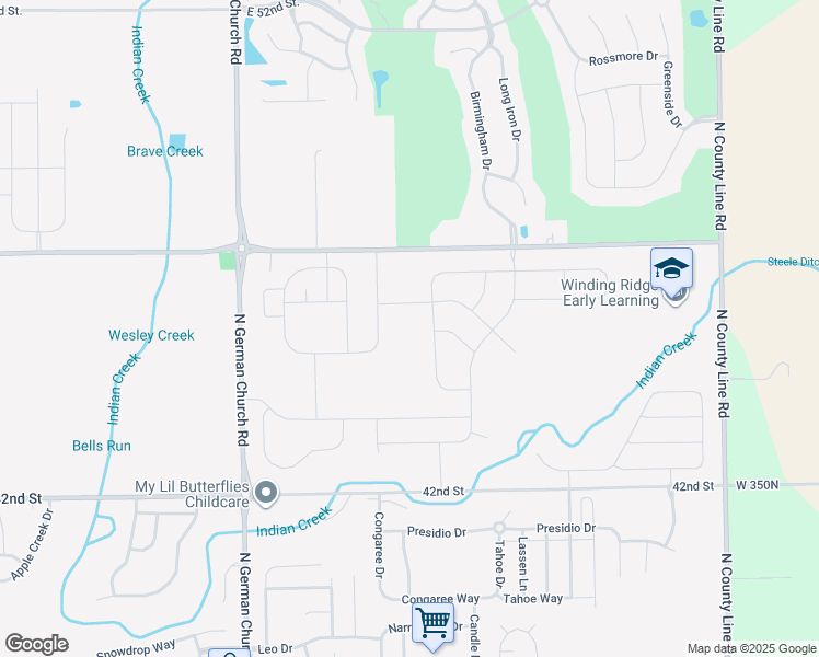 map of restaurants, bars, coffee shops, grocery stores, and more near 11245 East 46th Street in Indianapolis