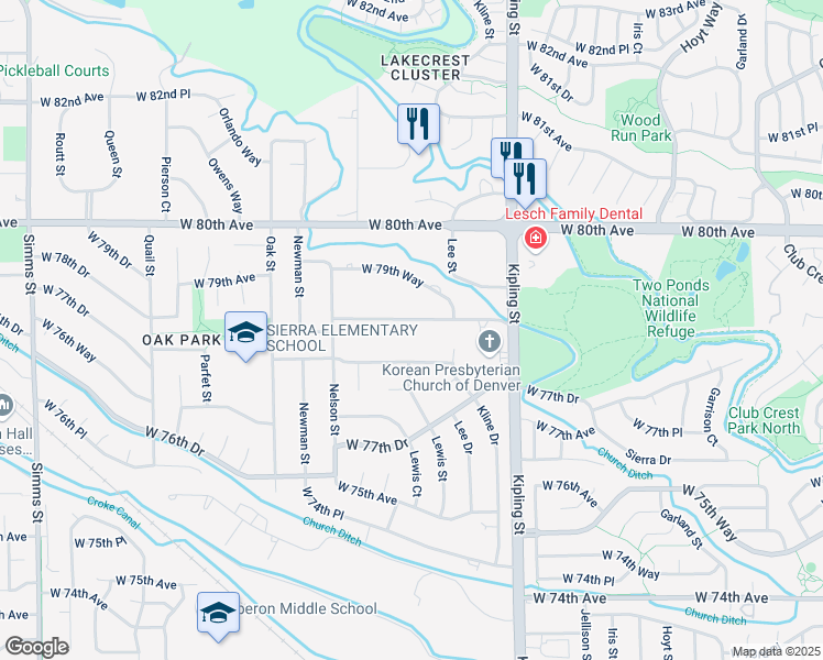map of restaurants, bars, coffee shops, grocery stores, and more near 10400 West 78th Avenue in Arvada