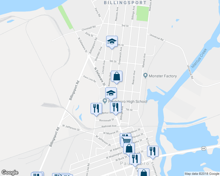 map of restaurants, bars, coffee shops, grocery stores, and more near 585 Nassau Avenue in Paulsboro