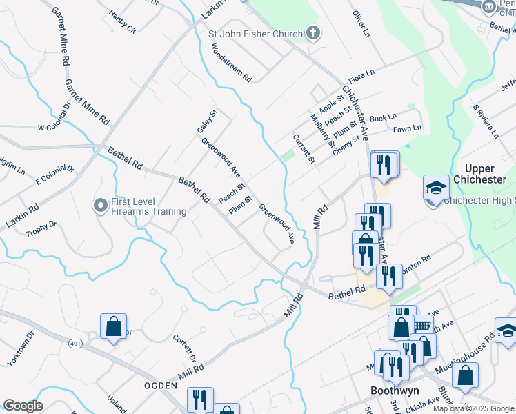 map of restaurants, bars, coffee shops, grocery stores, and more near 3804 Greenwood Avenue in Boothwyn