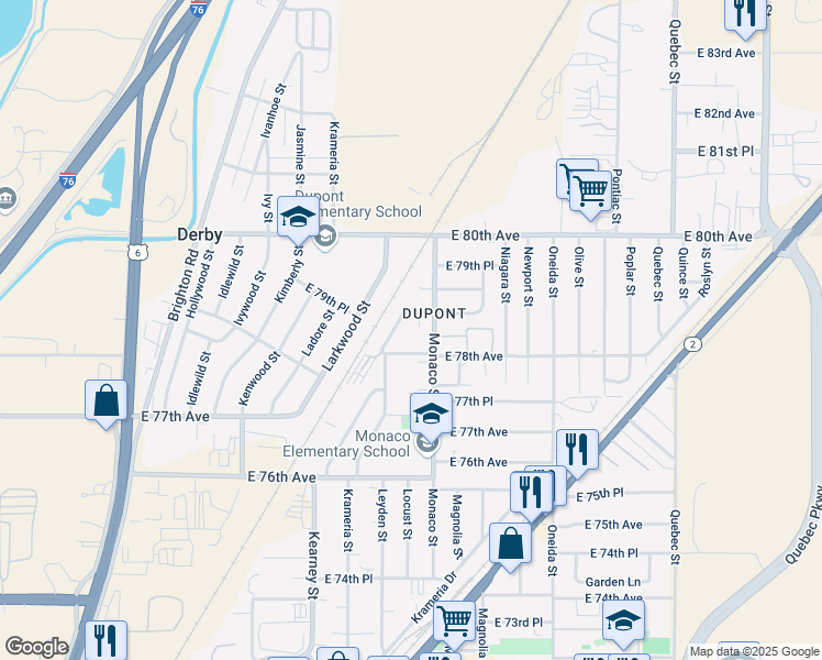 map of restaurants, bars, coffee shops, grocery stores, and more near 7819 Locust Court in Commerce City