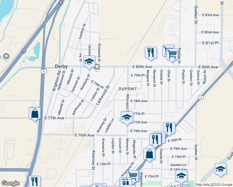 map of restaurants, bars, coffee shops, grocery stores, and more near 7806 Jasmine Drive in Commerce City