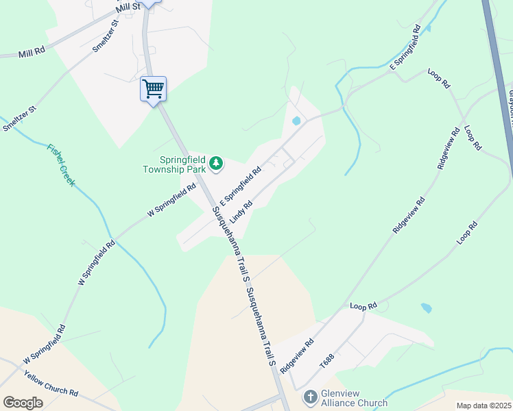 map of restaurants, bars, coffee shops, grocery stores, and more near 119 Lindy Road in Seven Valleys
