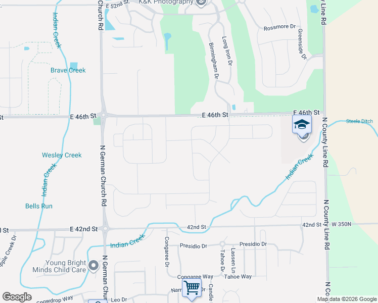 map of restaurants, bars, coffee shops, grocery stores, and more near 4452 Nokes Place in Indianapolis