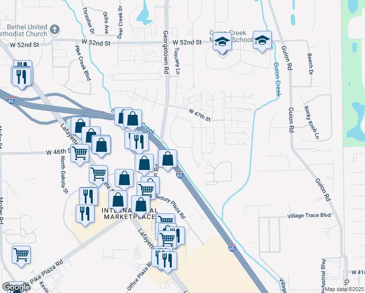 map of restaurants, bars, coffee shops, grocery stores, and more near 4551 Edwardian Court in Indianapolis