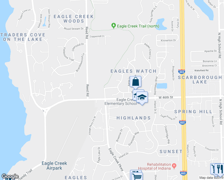 map of restaurants, bars, coffee shops, grocery stores, and more near 7106 Crane Court in Indianapolis