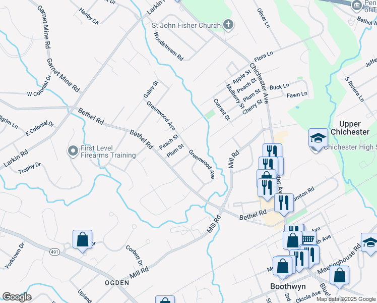 map of restaurants, bars, coffee shops, grocery stores, and more near 3804 Greenwood Avenue in Boothwyn