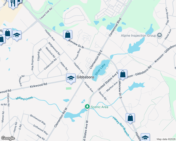 map of restaurants, bars, coffee shops, grocery stores, and more near 10 Clementon Road West in Gibbsboro